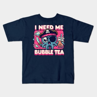 I Need Me Bubble Tea! Octopus Pirate Boba Lover Kids T-Shirt